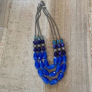 Blue Beaded Necklace Triple Strand